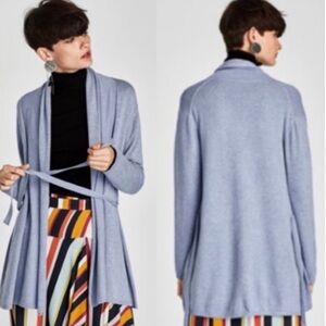 NWT ZARA KNITWEAR COLLECTION Tie Heathered Open Front Cardigan 1509/103‎ SMALL